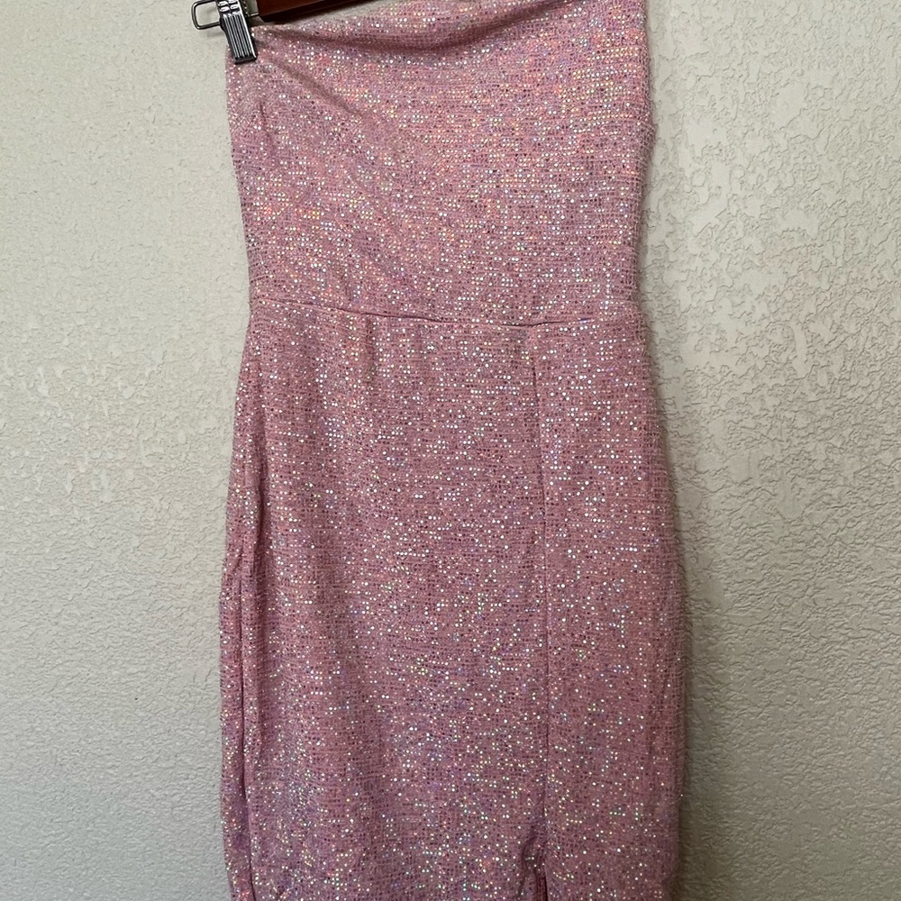 Fashion Nova Sparkling Strapless Dress in Pink